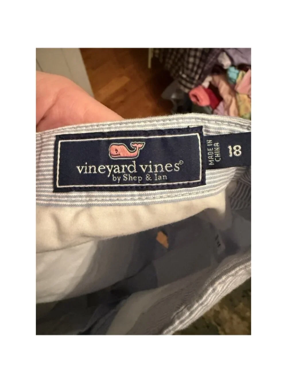 Vineyard Vines Boys Blue Striped Cotton Seersucker Bermuda Chino Shorts Sz-18